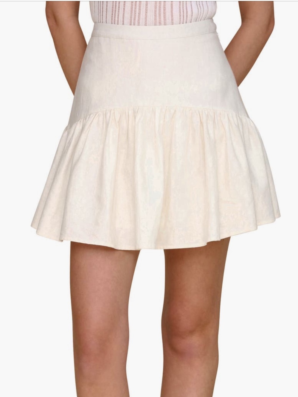 Avec Les Filles Linen Blend Cream Ruffle Mini Skirt